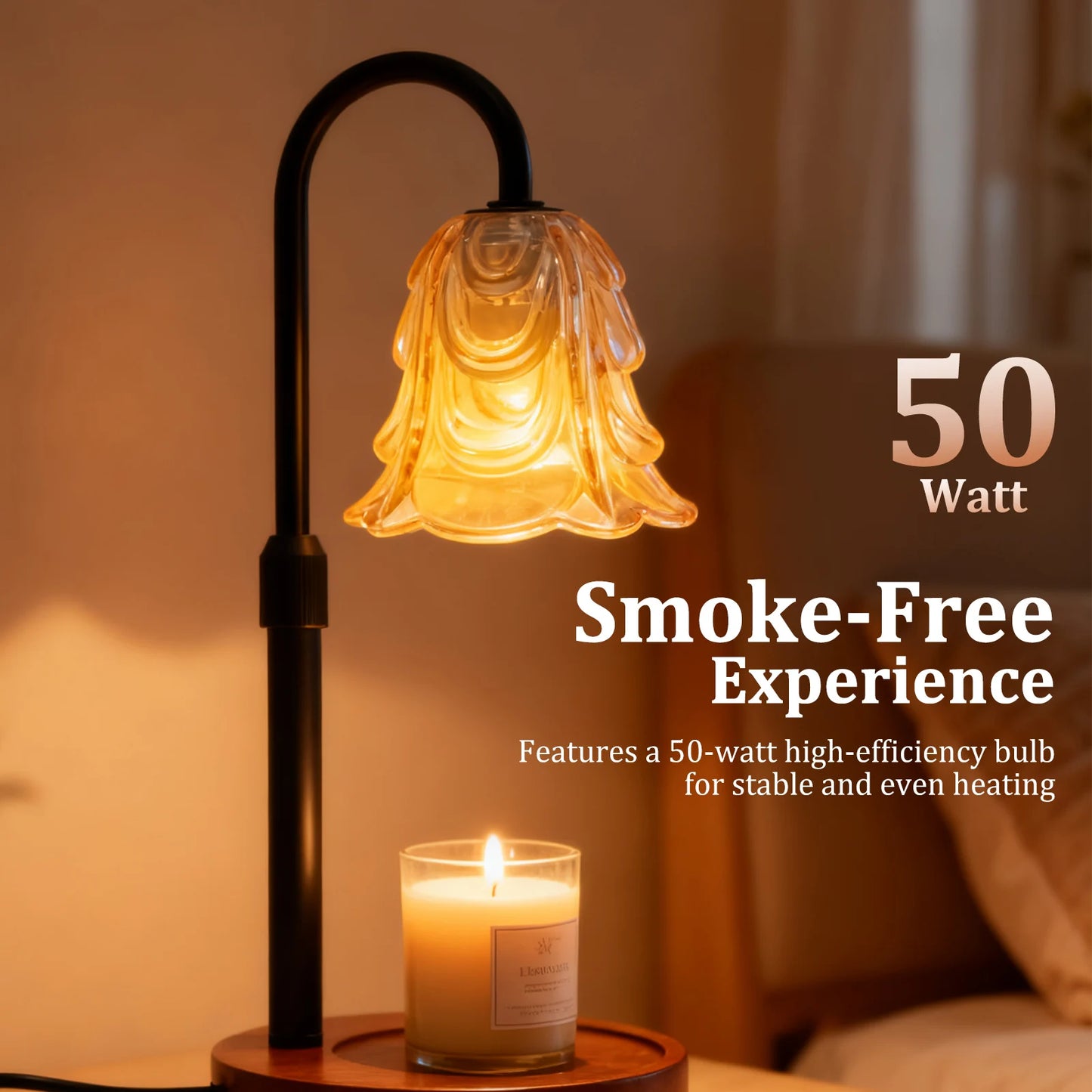 Amberly Retro Warmer Lamp — Flower Glass Shade & Dimmable Timer