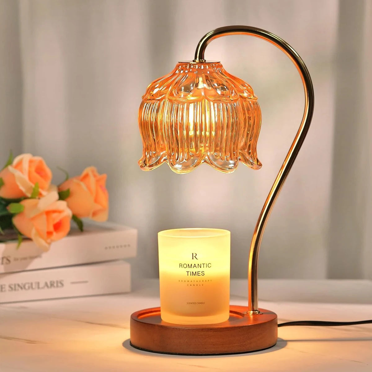 Amberly Romantic Warmer Lamp — Tulip Glass Shade, Timer & Dimmable
