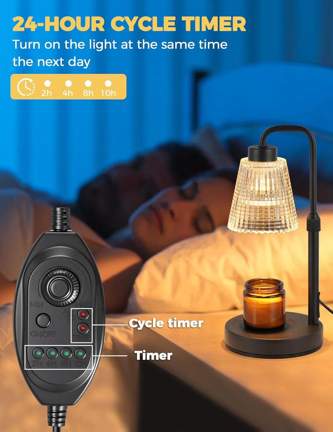 Amberly Romantic Warmer Lamp — Tulip Glass Shade, Timer & Dimmable