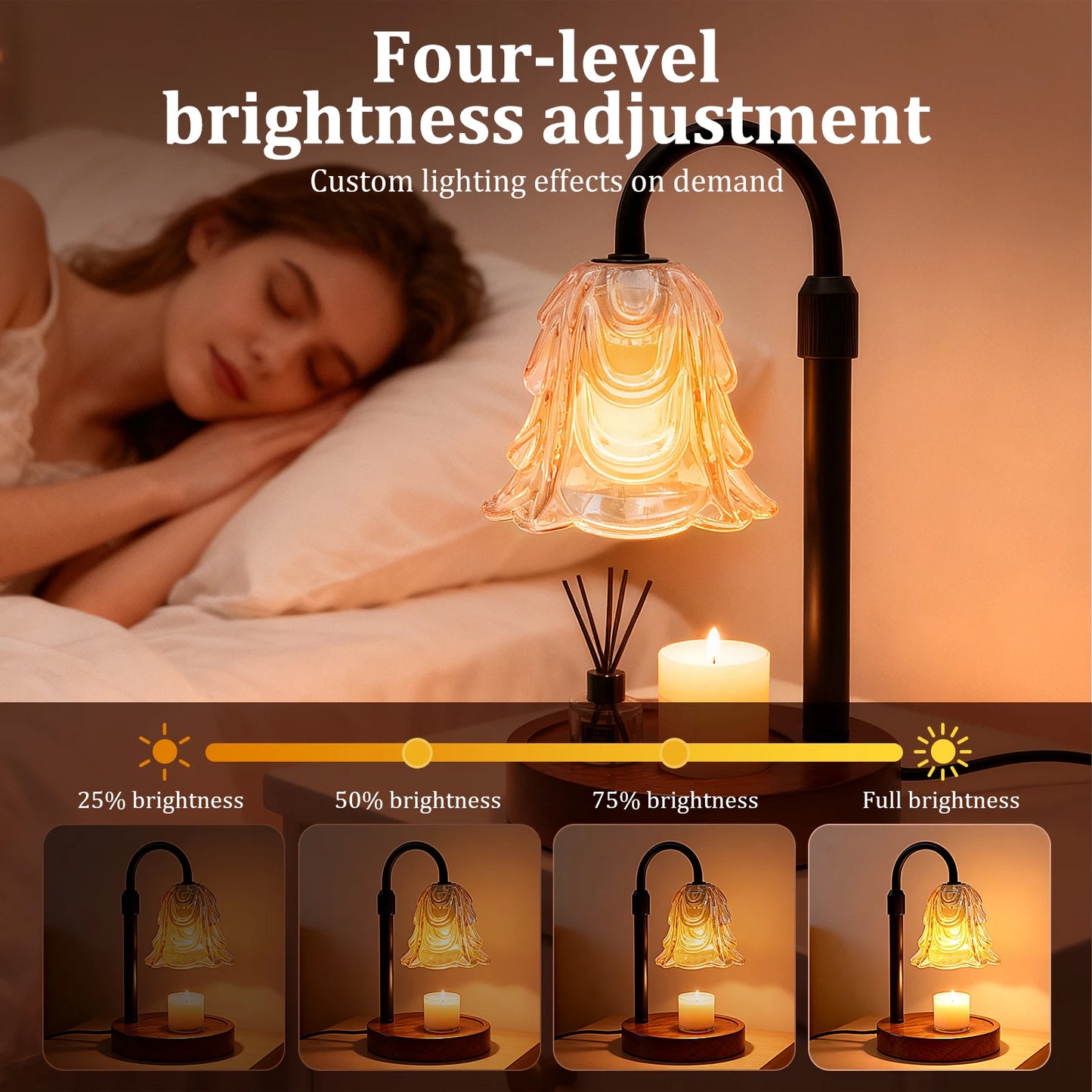 Amberly Retro Warmer Lamp — Flower Glass Shade & Dimmable Timer