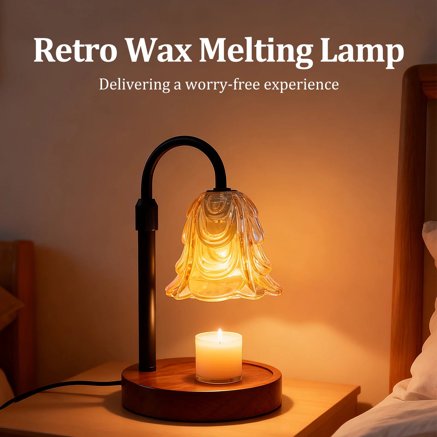 Amberly Retro Warmer Lamp — Flower Glass Shade & Dimmable Timer