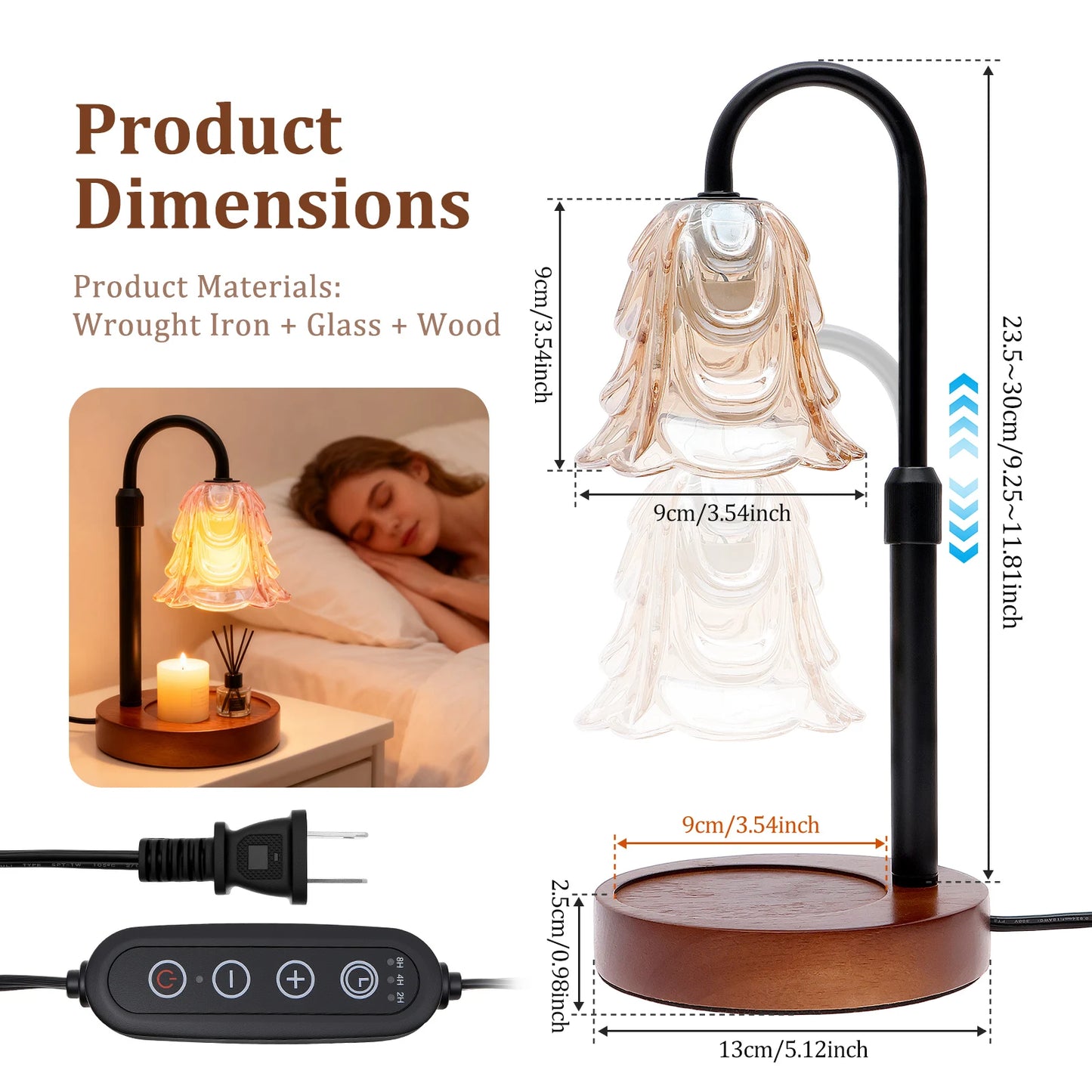 Amberly Retro Warmer Lamp — Flower Glass Shade & Dimmable Timer