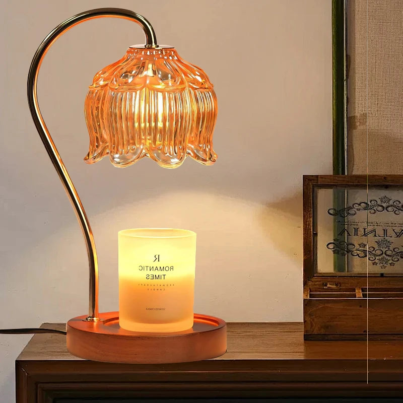 Amberly Romantic Warmer Lamp — Tulip Glass Shade, Timer & Dimmable